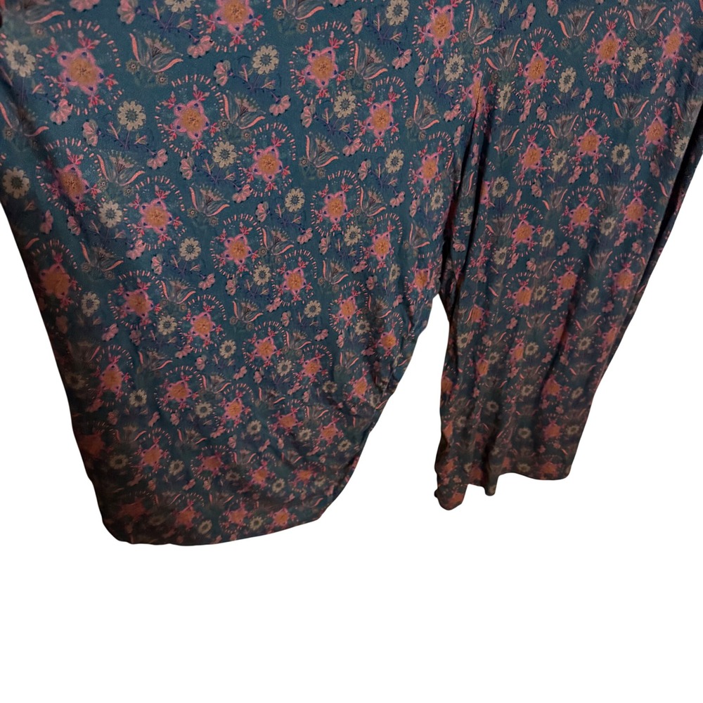 Natural Life Blue Floral Crochet Trim Wide Leg Jumpsuit Medium Boho Lounge - Picture 5 of 8